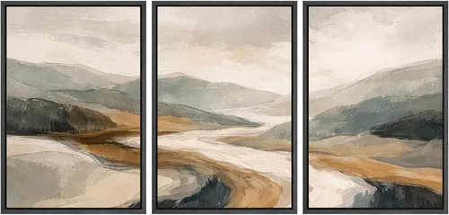 Vista 142 de SIGNWIN Lienzo enmarcado para pared, juego de arte abstracto de serenidad costera, ilustraciones abstractas junto al mar, arte moderno, decorativo