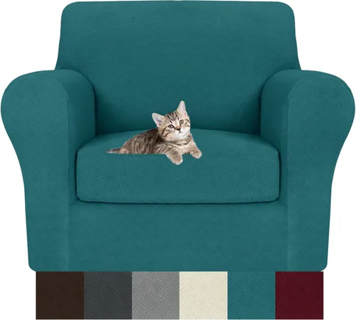 Vista 130 de MAXIJIN 2 piezas de fundas para silla con brazos, funda para silla de sofá para sala de estar, funda elástica para perros para una silla con 1 cojín