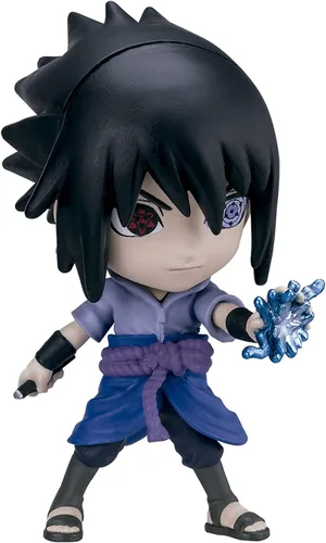 Vista 2 de Chibi Masters Bandai Sasuke Uchiha Figura de anime Juguete de Sasuke de 3.1 in de Anime Merch en pose de acción Mini figura en caja con ventana