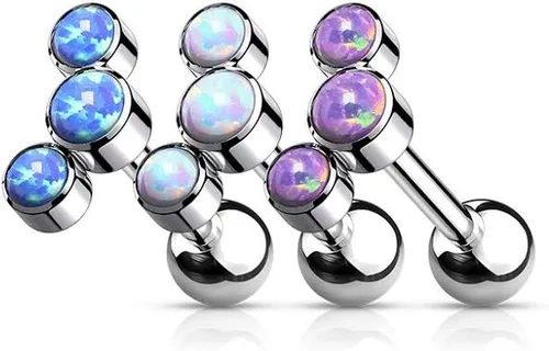 Vista 3 de Pierced Owl - 16G G23 Implant Grade Titanium Triple Synthetic Opal Cartilage Helix Stud Earring