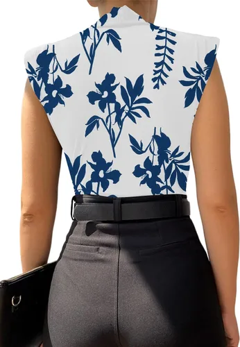 Vista 71 de LYANER Leotardo sin mangas fruncido con cuello en V para mujer
