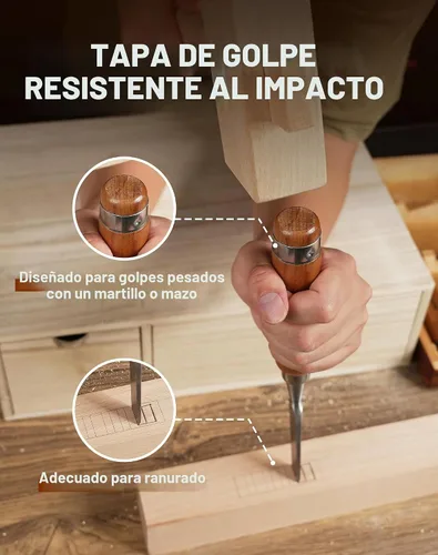 Vista 6 de EZARC Juego de herramientas de cincel de madera de 6 piezas, kit de cincel de tallado de carpintería con estuche de madera prémium para carpintero