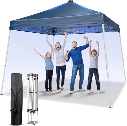 Vista 13 de Outvita Tienda de campaña solar desplegable de 10 x 10 pies con luces LED de meteoritos, bolsa de transporte instantánea al aire libre y paredes