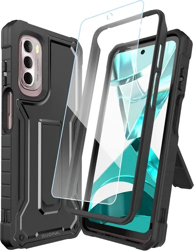 Vista 9 de Funda para Motorola g Stylus 4G 2022, protección de grado militar, a prueba de golpes, con protector de pantalla HD de vidrio templado y soporte Rojo