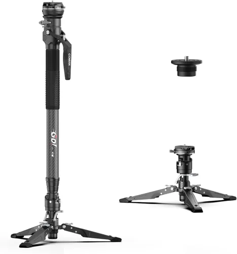 Vista 10 de COMAN Monopie de fibra de carbono con elevación con un clic, monopie de cámara de 69 pulgadas con pies, trípode de viaje ligero con placa