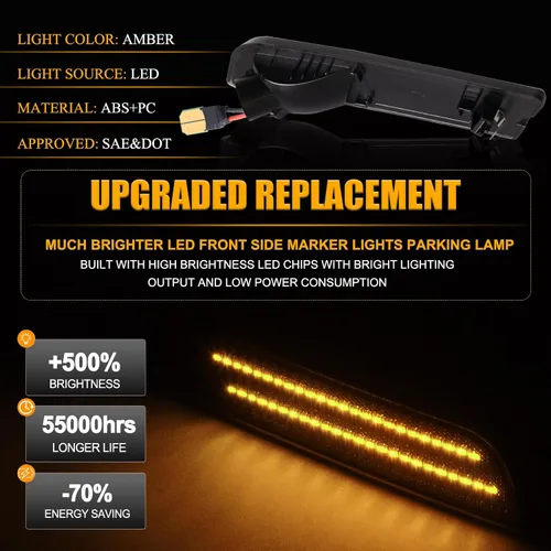 Vista 2 de Gempro Luces de Marcador Lateral LED para Ford Transit Connect 2010-2013 Ámbar Refledores de Parachoques Delantero Lámparas Lente Ahumada, 2 Piezas