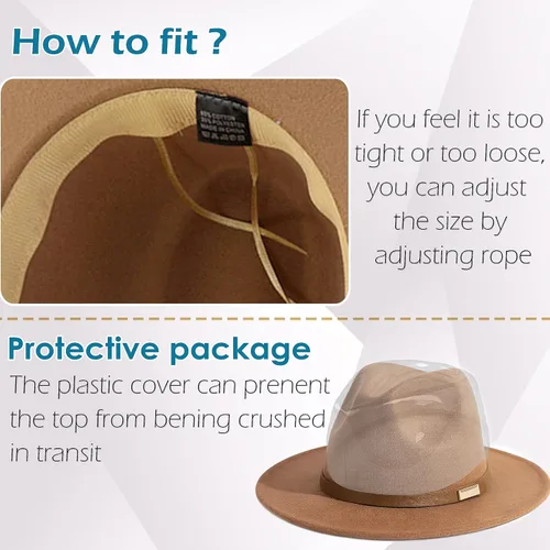 Vista 61 de Sombreros Fedora para hombre, sombrero Panamá de ala ancha con cinturón clásico Unisex Felt Fedora, Adjustable Fit, Breathable Sweatband, All-Day
