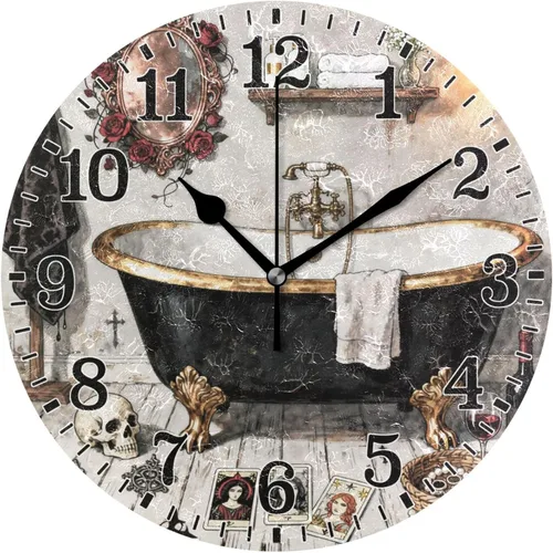 Vista 69 de JUNZAN Reloj de bañera con vino romántico espumoso y velas, reloj de pared silencioso de 10 pulgadas, pequeño reloj redondo, decoración de cocina