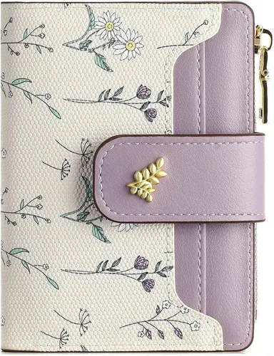 Vista 12 de Billeteras pequeñas para mujer, de cuero, plegable, con cremallera, con bolsillo con cremallera, lindo soporte para tarjetas de crédito, monedero
