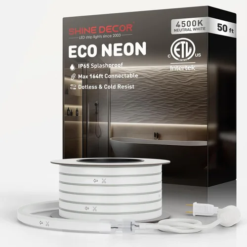 Vista 9 de Shine Decor Tira de luces LED AC 120V, cuerda de neón eco de 120 LED/m sin puntos, conectable y cortable, IP65 impermeable y resistente al clima