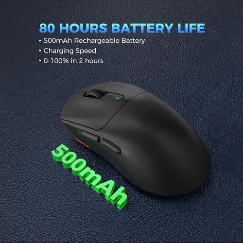Vista 6 de Ratón inalámbrico para juegos ultraligero de 1.94 oz, sensor sin retraso 3395, 26K DPI, batería de 80 horas de duración, 6 botones programables