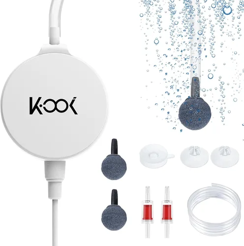 Vista 8 de GuDoQi Bomba de aire para acuario, mini bomba de oxígeno ultra silenciosa de 1 vatio, potente kit aireador de aire para peceras de 1 a 15 galones