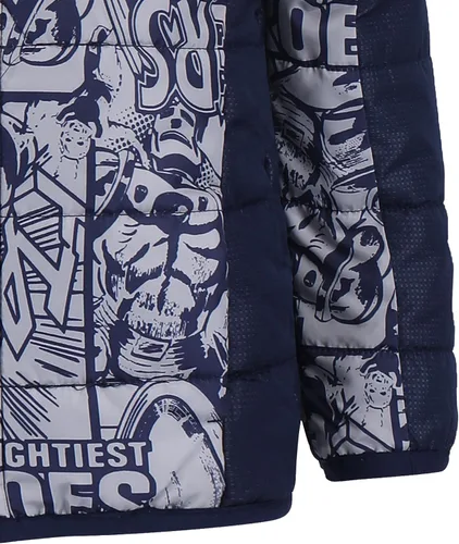 Vista 6 de Marvel Avengers - Chaqueta acolchada con capucha y cremallera para niños pequeños, color azul marino/blanco