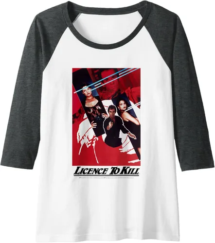 Vista 9 de Official James Bond 007 Licence To Kill - Camiseta de béisbol raglán, Negro - Negro/Blanco