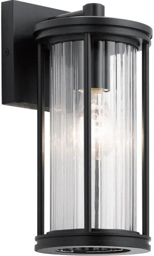 Vista 14 de Kichler Barras 59022BKDS - Aplique de pared aprobado por DarkSky para exteriores de 11.5 pulgadas con cristal acanalado transparente en negro