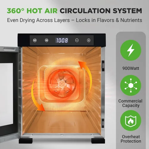 Vista 3 de NutriChef Deshidratador eléctrico de alimentos para encimera, 900 vatios de alta calidad, varios niveles: ahorra tiempo frente a 600 W. Haz carne