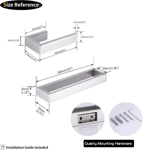 Vista 6 de GERZWY Juego de accesorios de baño de 2 piezas de acero inoxidable contemporáneo montado en la pared - Soporte para papel higiénico con anillos