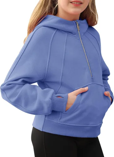 Vista 3 de Sudaderas con capucha recortadas con cuello de media cremallera para niñas