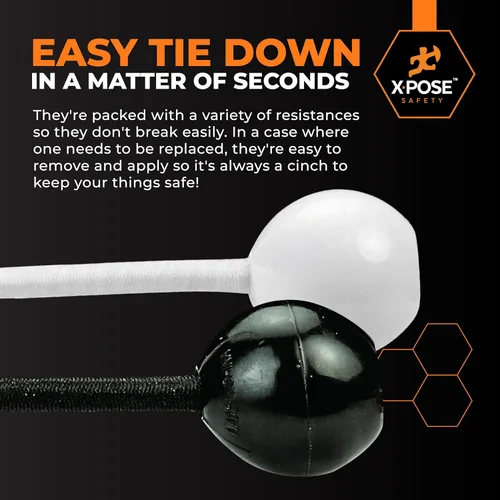 Vista 5 de Xpose Safety Cuerdas elásticas de bolas de 6 pulgadas, paquete de 10 cuerdas elásticas resistentes de colores surtidos en blanco y negro con lazos