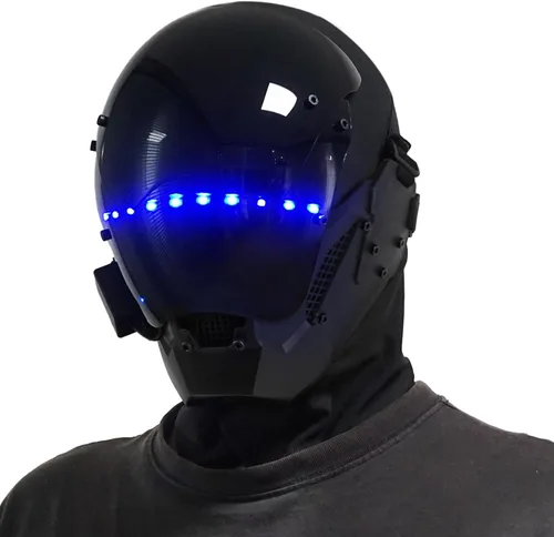 Vista 8 de Máscara punk cosplay para hombres, accesorio futurista de disfraz de samurái, casco punk Techwear para Halloween