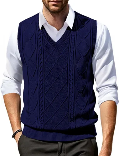 Vista 12 de COOFANDY Chaleco de Suéter con Cuello en V para Hombre Chaleco de Punto Casual Pullover Chaleco Ajuste Ceñido Sin Mangas Ligero Chaleco de Suéter