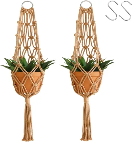 Vista 14 de Artilady Maceta Colgante Negra para Plantas de Interior Colgador de Plantas de Macramé Soporte Colgante Grande para Plantas con Cuentas Ajustables