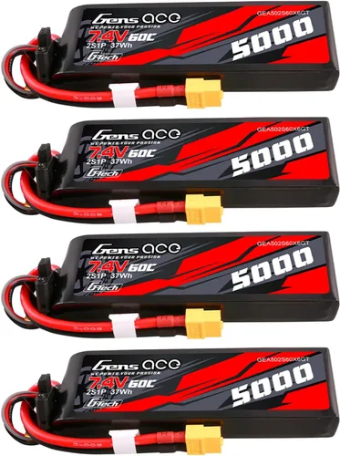Vista 6 de Gens ace Paquete de baterías G-Tech Lipo de tamaño corto 5000mAh 2S1P 7.4V 60C con enchufe XT60 (2 piezas)