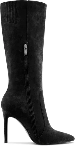 Vista 3 de Aachcol Botas de media pantorrilla para mujer, tacón alto, punta puntiaguda, cremallera, clásica, 4 pulgadas