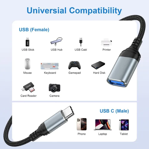 Vista 7 de Adaptador USB C a USB 3.0, adaptador OTG para Android iPhone 16e/16/16 Pro/16 Pro Max/16 Plus/15/15 Pro/15 Pro Max/15 Plus, tipo C macho a USB