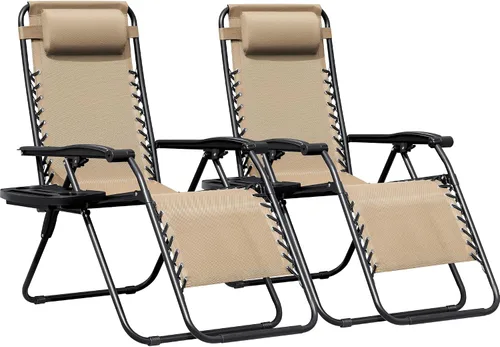 Vista 8 de Greesum Sillas Zero Gravity - Juego de 2 sillones reclinables ajustables de malla de acero para playa, terraza, césped, camping, patio, silla Negro