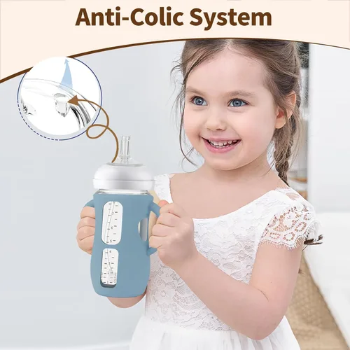 Vista 3 de Kit de Conversión de Vaso con Pajita con Fundas de Silicona para Biberón de Vidrio Natural Avent de 8oz, Kit de Transición de Vasos Entrenadores