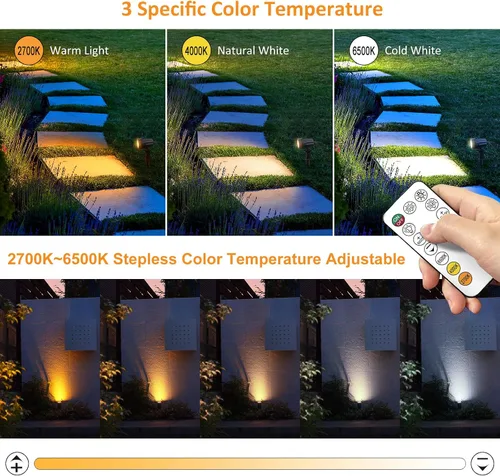 Vista 4 de MEIHUA Focos solares para exteriores 2 en 1, focos solares para paisajes de 2700 K/4000 K/6500 K, 3 brillos con control remoto, IP66 impermeable