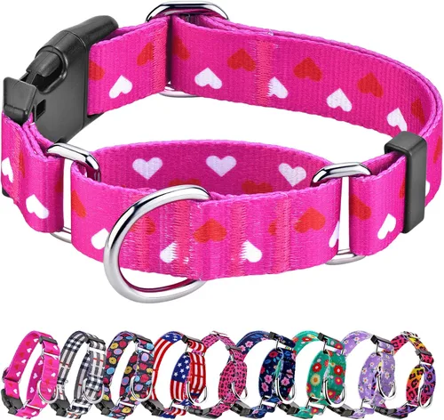 Vista 9 de Hikiko - Collar de cuadros para perros con collar ajustable de nylon Martingale con hebilla de liberación rápida (Pluma de beige, X-Pequeño)