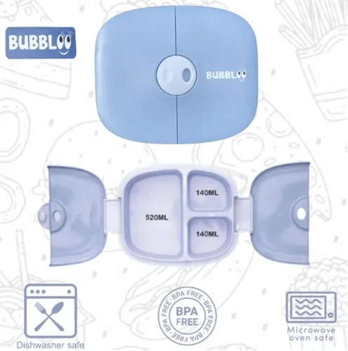 Vista 3 de BUBBLOO - Lonchera Bento para niños con cubiertos, 3 compartimentos ideales para porciones, bandeja de plástico extraíble sin bisfenol A, lonchera a