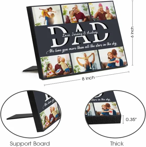 Vista 5 de InterestPrint Panel de fotos personalizado para papá y nombre para exhibición de mesa, Papá te amamos más que todas las estrellas en el cielo, marco