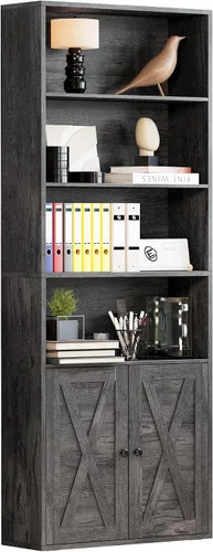 Vista 12 de IRONCK Estanterías y librerías industriales de pie con puertas, 6 estantes de almacenamiento en exhibición, estante de 70 pulgadas de altura
