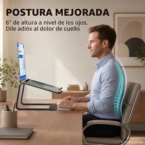 Vista 4 de Orionstar - Soporte portátil para laptop de aluminio, elevador de laptop compatible con Mac MacBook Air Pro de 10 a 15.6 pulgadas, soporte A-Negro