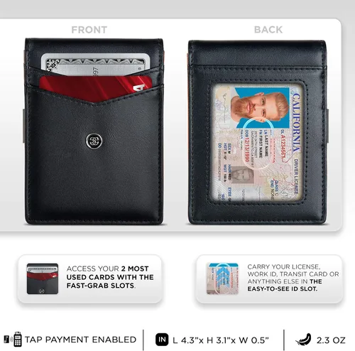 Vista 15 de Suavell Billeteras delgadas de cuero para hombres. Cartera con clip para dinero. Cartera de perfil bajo RFID Cartera minimalista