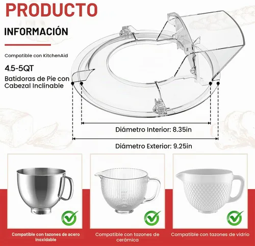 Vista 3 de HOZODO - Escudo de vertido para cuencos mezcladores KitchenAid de 4.5 a 5 cuartos de galón
