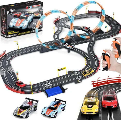 Vista 8 de Juguetes para niños de 6, 7, 8-12 años, juegos de pista de carreras de ranuras con 4 autos de ranura, pista de batería o eléctrica para niños, juego