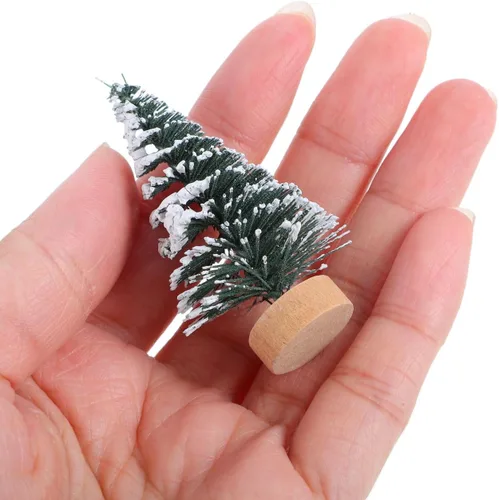 Vista 4 de 10 piezas de mini árbol de Navidad en miniatura de pinos con base de madera para manualidades, fiesta de Navidad, decoración del hogar