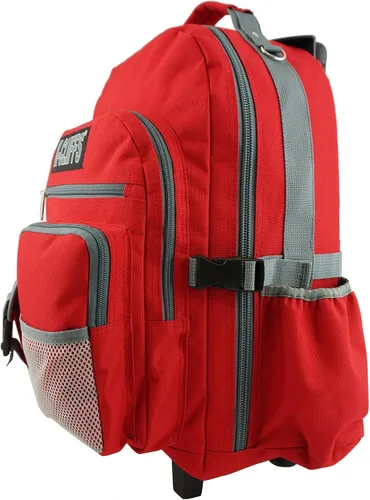 Vista 3 de K-Cliffs Mochila con ruedas mochila escolar con ruedas mochila con múltiples bolsillos color rojo