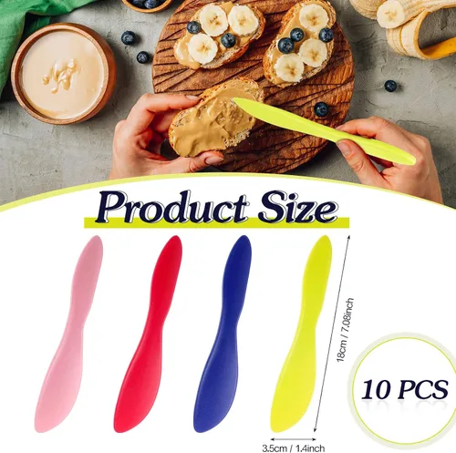 Vista 2 de Esparcidor de mantequilla de plástico, 10 cuchillos multiusos para mantequilla, cuchillos versátiles para glaseado de queso suave, 7 x 1.4 pulgadas