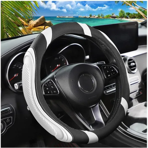 Vista 18 de Osilly - Funda para volante de piel sintética de 15 pulgadas, color negro rubber anti-slip lining, breathable contact surface, hand-stretch setup