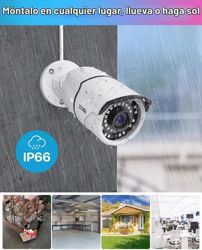 Vista 4 de ZOSI Sistema de cámara de seguridad para el hogar 8CH 4K PoE con 2TB HDD 4 cámaras de metal IP PoE resistentes a la intemperie de 5 MP, visión