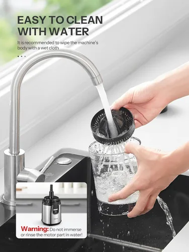Vista 6 de Exprimidor eléctrico de cítricos, exprimidor de limón Reemix con cuerpo de acero inoxidable cepillado, operación totalmente automática con un solo