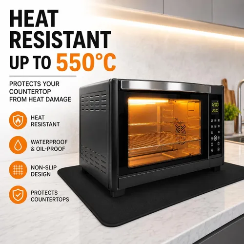 Vista 6 de FLASLD Tapete resistente al calor para freidora de aire, tapetes de silicona ignífugos para encimera de cocina, protector de encimera, Negro