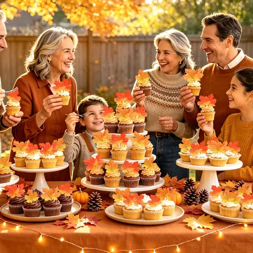 Vista 7 de Ercadio Paquete de 30 adornos para cupcakes con hojas de arce de otoño, purpurina dorada, hojas de arce de otoño, cosecha de otoño, temática de A-Oro