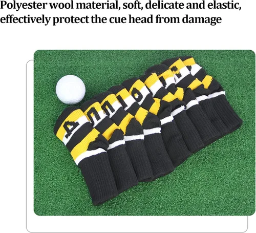 Vista 4 de Fundas de hierro de punto, fundas protectoras para golfs, juego con números para madera, ajuste conductores, calles, híbridos (negro) ocio y deportes