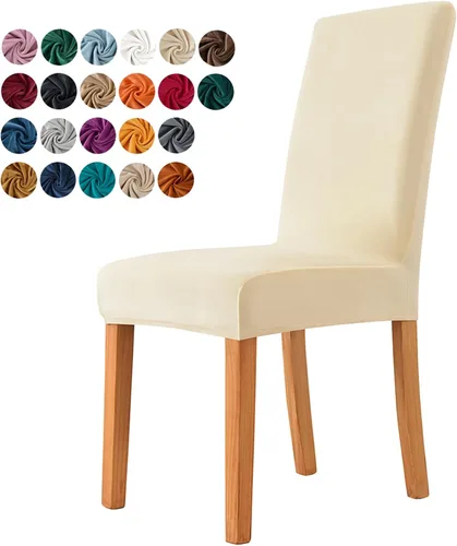 Vista 6 de Juego de 6 fundas para sillas de comedor, fundas elásticas de terciopelo para sillas de comedor, extraíbles y lavables, fundas protectoras